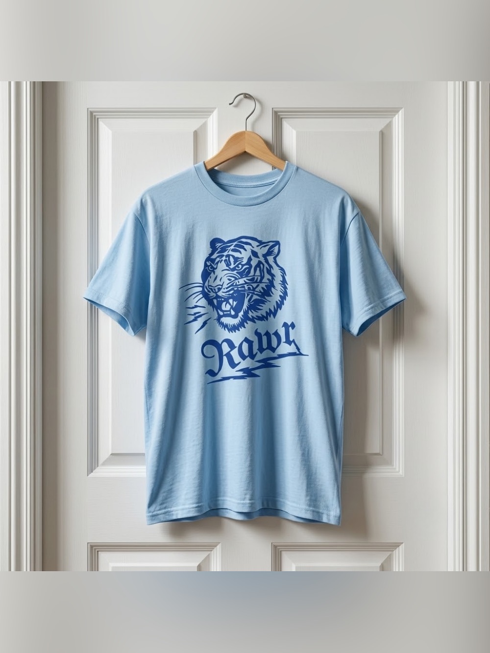 Roaring Tiger Head Rawr Light Blue Streetwear Graphic T-Shirt